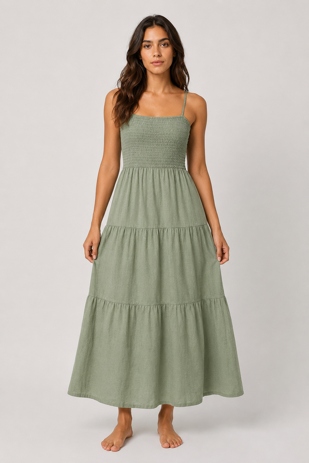 sage green linen maxi dress